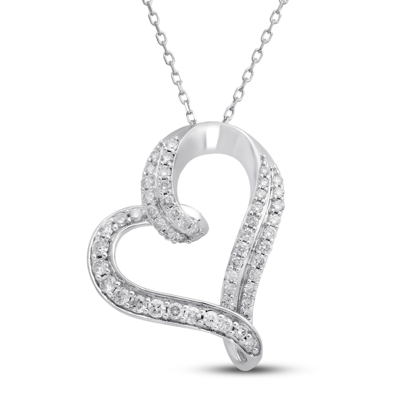 Diamond Heart Necklace 1/2 ct tw Round-cut 10K White Gold | Kay