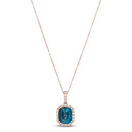 Le Vian Blue Topaz Necklace 1/6 ct tw Diamonds 14K Strawberry Gold 18&quot;