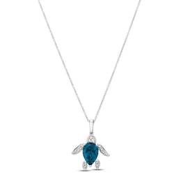 Le Vian Blue Topaz Sea Turtle Necklace 1/8 ct tw Diamonds 14K Vanilla Gold 18&quot;
