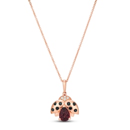 Le Vian Rhodolite Ladybug Necklace 1/6 ct tw Diamonds 14K Strawberry Gold 18&quot;