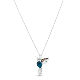 Le Vian Blue Topaz Bird Necklace 1/20 ct tw Diamonds 14K Vanilla Gold 18&quot;