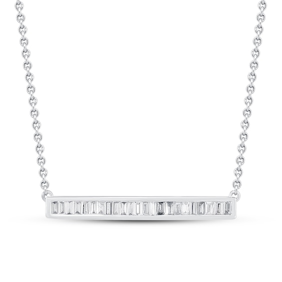 Diamond Bar Necklace 1/3 ct tw Baguette-cut 10K White Gold 19"