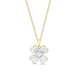 Diamond Clover Necklace 1/3 ct tw Round & Baguette 10K Yellow Gold 18&quot;