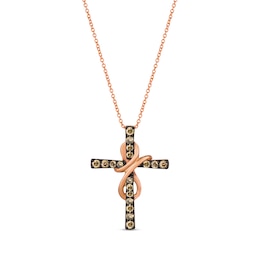 Le Vian Diamond Cross Necklace 1/2 ct tw Round-cut 14K Strawberry Gold 18&quot;