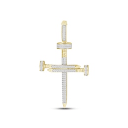 Men's Diamond Tri-Nail Cross Pendant 1/3 ct tw Round-cut 10K Yellow Gold