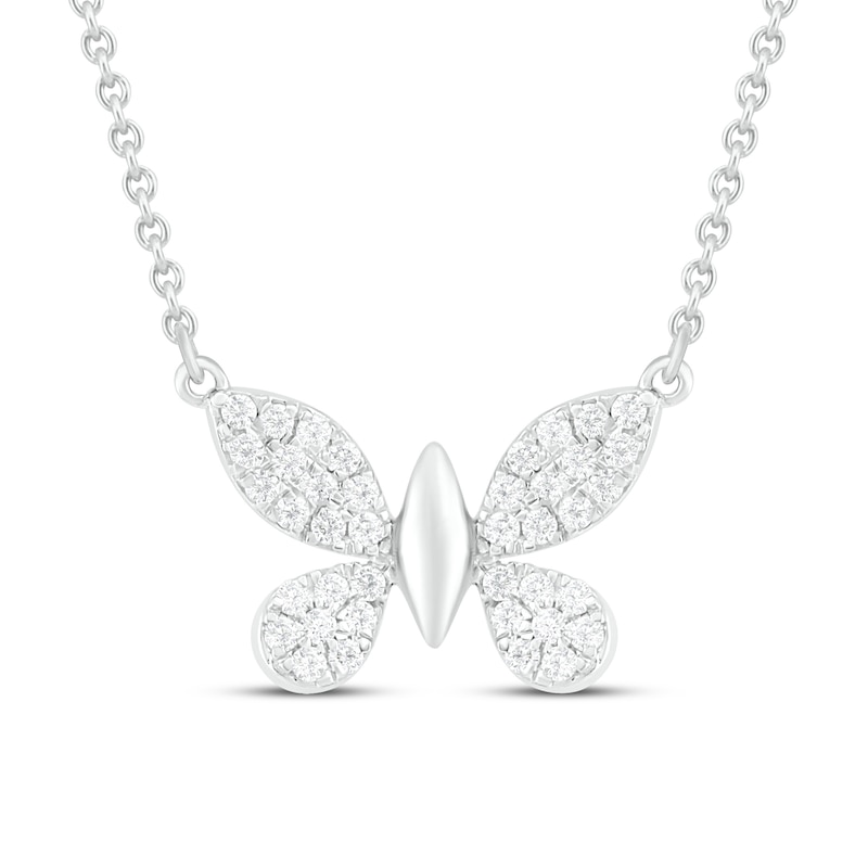 Main Image 1 of Diamond Butterfly Necklace 1/5 ct tw Round-cut Sterling Silver 18&quot;