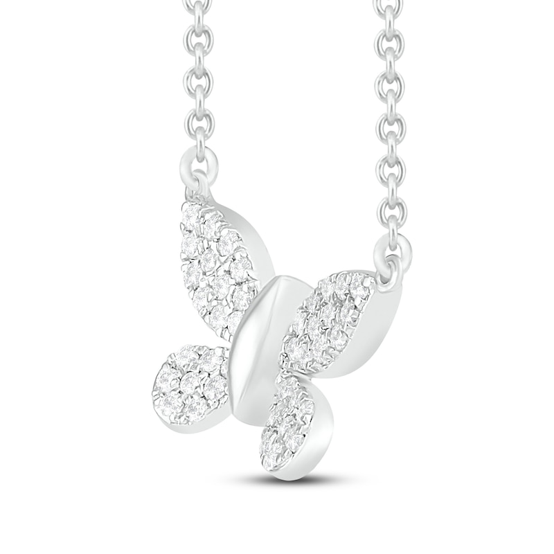 Diamond Butterfly Necklace 1/5 ct tw Round-cut Sterling Silver 18