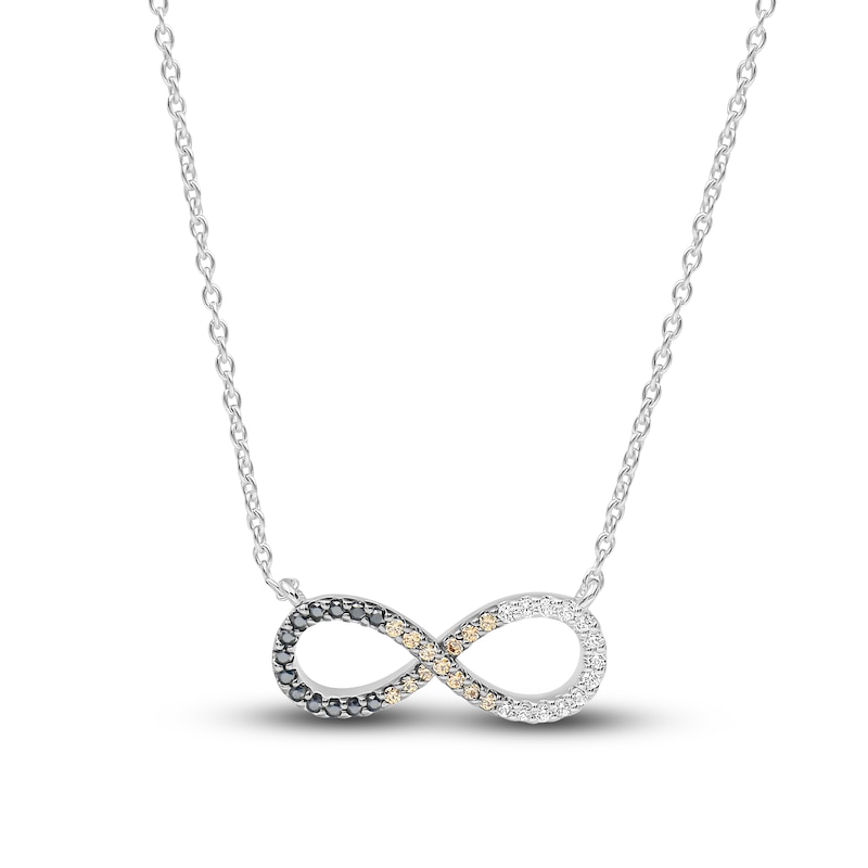 Main Image 1 of White, Black, and Brown Diamond Infinity Necklace 1/5 ct tw Sterling SIlver 18&quot;