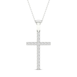 Diamond Cross Necklace 1/4 ct tw Round-Cut 10K White Gold 18&quot;