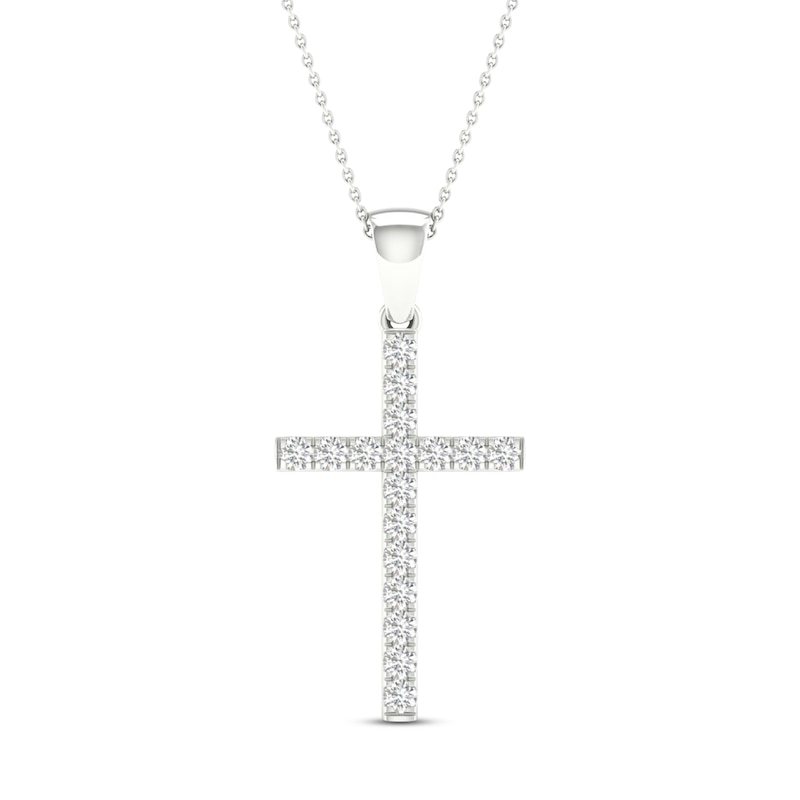 Main Image 1 of Diamond Cross Necklace 1/4 ct tw Round-Cut 10K White Gold 18&quot;