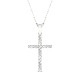 Diamond Cross Necklace 1/5 ct tw Round-Cut Sterling Silver 18&quot;
