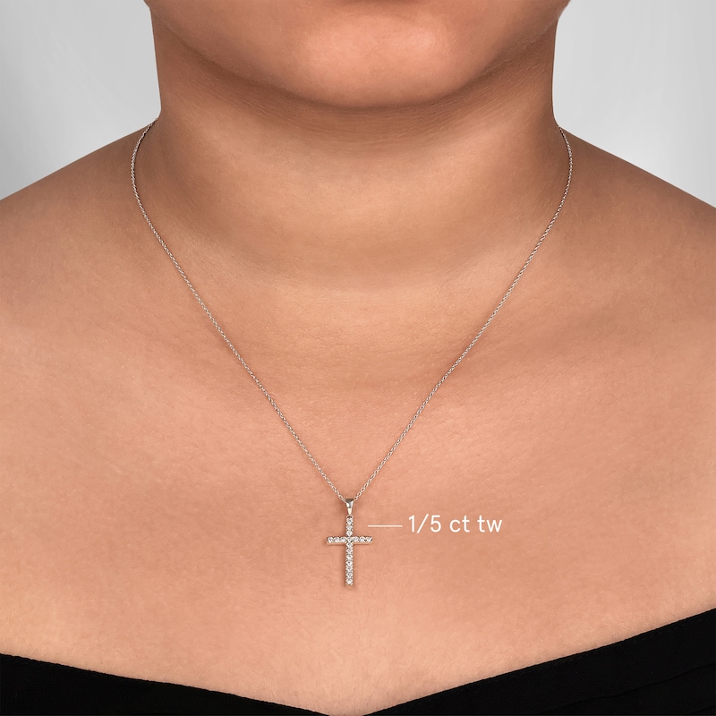 Main Image 6 of Diamond Cross Necklace 1/5 ct tw Round-Cut Sterling Silver 18&quot;