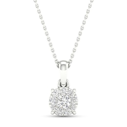 Diamond Halo Necklace 1/10 ct tw Round-Cut 10K White Gold 18&quot;