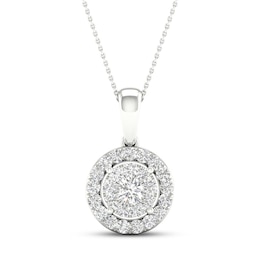 Multi-Diamond Necklace 1/2 ct tw Round-Cut 10K White Gold 18&quot;