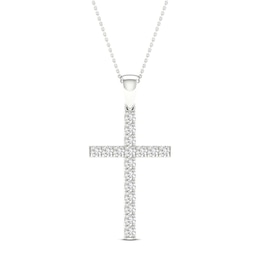 Diamond Cross Necklace 1/2 ct tw Round-Cut 10K White Gold 18&quot;