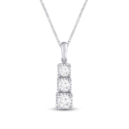 Memories Moments Magic Three-Stone Diamond Necklace 1/2 ct tw Round-Cut 10K White Gold 19&quot;