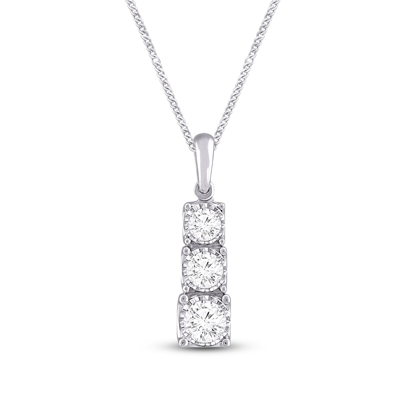 Main Image 1 of Memories Moments Magic Three-Stone Diamond Necklace 1/2 ct tw Round-Cut 10K White Gold 19&quot;