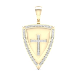 Men's Diamond Cross Shield Pendant 1/4 ct tw Round-cut 10K Yellow Gold