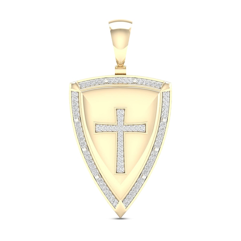 Men's Diamond Cross Shield Pendant 1/4 ct tw Round-cut 10K Yellow Gold ...