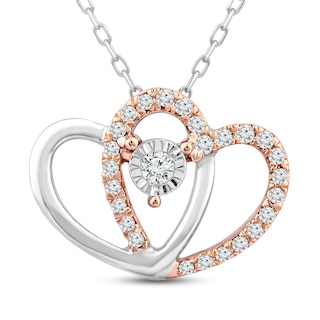 Diamond Double Heart Necklace 1/10 ct tw 10K Rose Gold 18