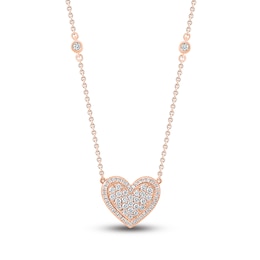 Diamond Heart Necklace 1/3 ct tw Round-cut 10K Rose Gold 18&quot;