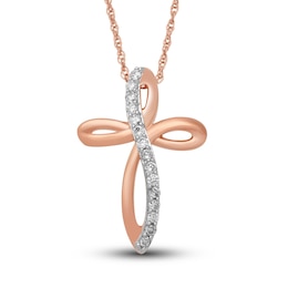 Diamond Cross Necklace 1/10 ct tw Round-cut 10K Rose Gold 18&quot;