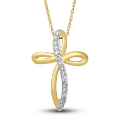 Diamond Cross Necklace 1/10 ct tw Round-cut 10K Yellow Gold 18&quot;