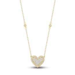 Diamond Pave Heart Necklace 1/3 ct tw Round-cut 10K Yellow Gold 18&quot;