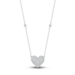 Diamond Pave Heart Necklace 1/3 ct tw Round-cut 10K White Gold 18&quot;