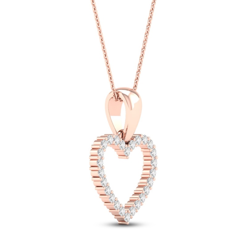 Diamond Double Heart Necklace 1/10 ct tw 10K Rose Gold 18