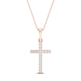 Diamond Cross Necklace 1/10 ct tw Round-Cut 10K Rose Gold 18&quot;