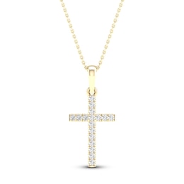 Diamond Cross Necklace 1/10 ct tw Round-Cut 10K Yellow Gold 18&quot;