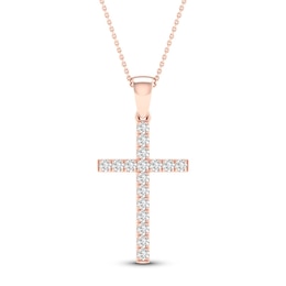 Diamond Cross Necklace 1/4 ct tw Round-Cut 10K Rose Gold 18&quot;