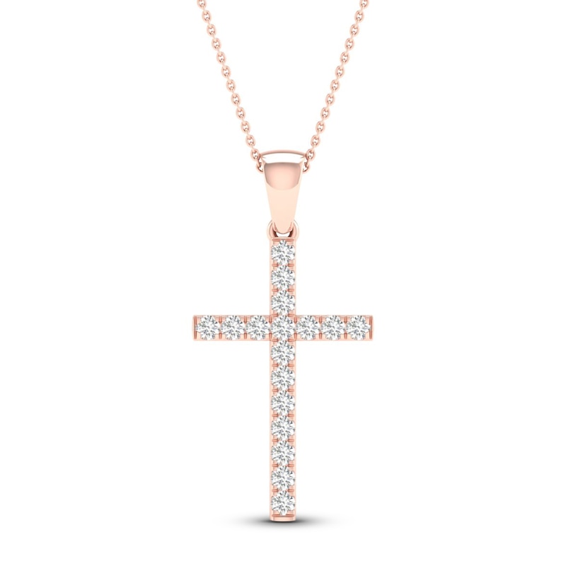 Diamond Cross Necklace 1/4 ct tw Round-Cut 10K Rose Gold 18"