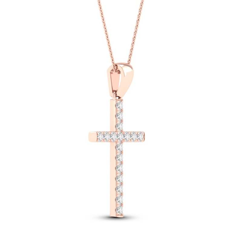 Diamond Cross Necklace 1/4 ct tw Round-Cut 10K Rose Gold 18"