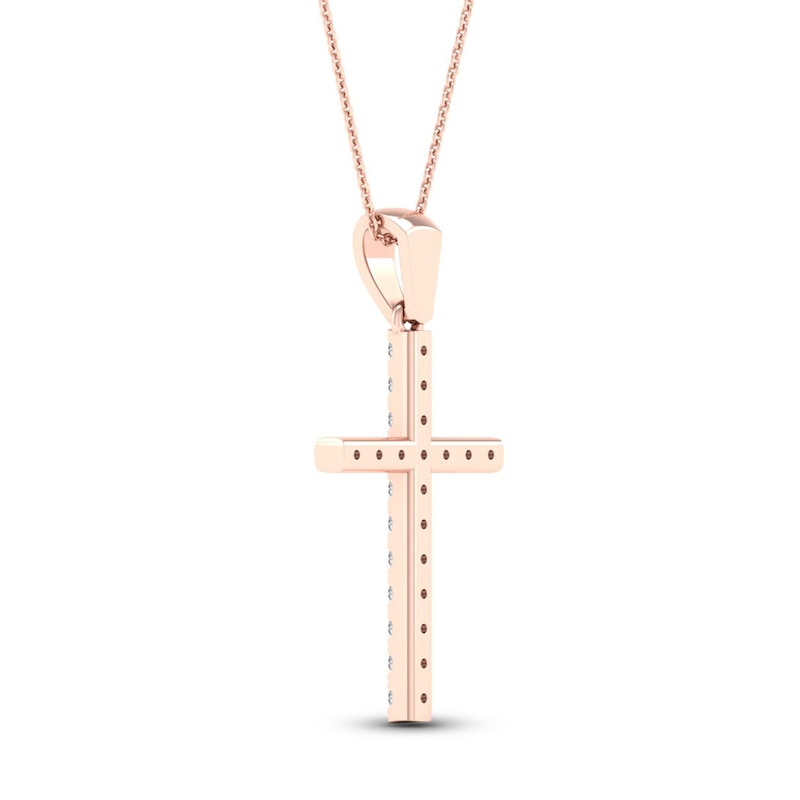 Diamond Cross Necklace 1/4 ct tw Round-Cut 10K Rose Gold 18"