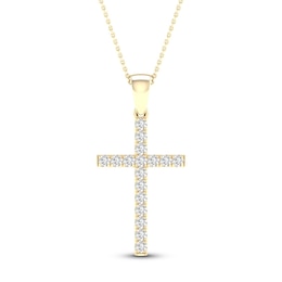 Diamond Cross Necklace 1/4 ct tw Round-Cut 10K Yellow Gold 18&quot;