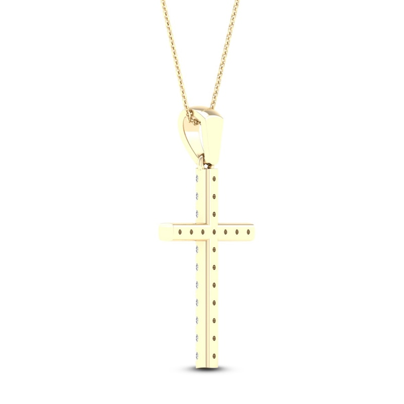 Diamond Cross Necklace 1/4 ct tw Round-Cut 10K Yellow Gold 18"