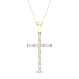 Diamond Cross Necklace 1/2 ct tw Round-Cut 10K Yellow Gold 18&quot;