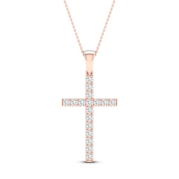Diamond Cross Necklace 1/2 ct tw Round-Cut 10K Rose Gold 18&quot;