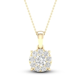 Diamond Halo Necklace 1/2 ct tw Round-Cut 10K Yellow Gold 18&quot;