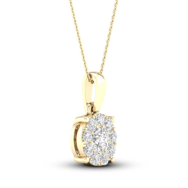 Main Image 3 of Diamond Halo Necklace 1/2 ct tw Round-Cut 10K Yellow Gold 18&quot;