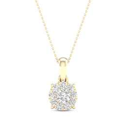 Diamond Halo Necklace 1/4 ct tw Round-Cut 10K Yellow Gold 18&quot;