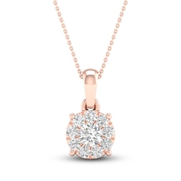 Diamond Halo Necklace 1/4 ct tw Round-Cut 10K Rose Gold 18&quot;