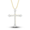 Thumbnail Image 1 of Diamond Cross Necklace 1/6 ct tw Round & Baguette 10K Yellow Gold 18&quot;