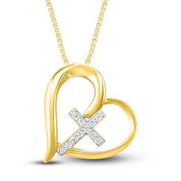 Diamond Heart/Cross Necklace 1/15 ct tw 10K Yellow Gold 18&quot;
