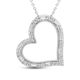 Neil Lane Diamond Heart Necklace 1/2 ct tw Round & Baguette-cut 14K White Gold 18&quot;