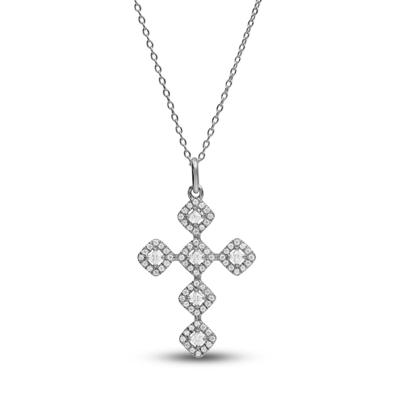 Diamond Cross Necklace 1/3 ct tw Princess & Round 10K White Gold 18"