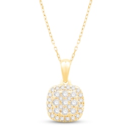 Diamond Cushion Necklace 1/4 ct tw Round-cut 10K Yellow Gold 18&quot;