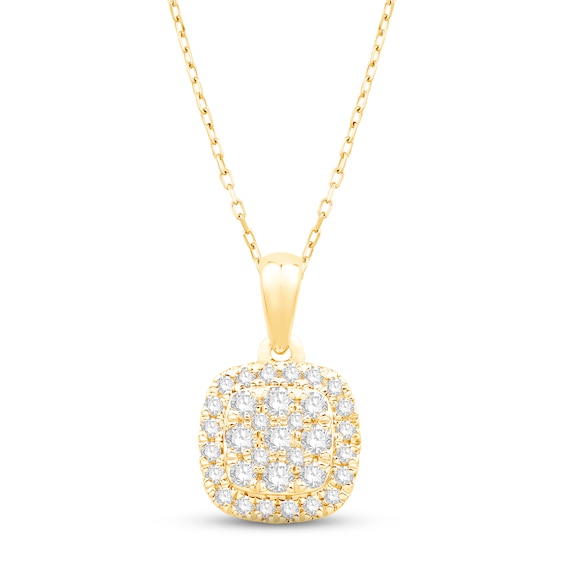 Diamond Cushion Necklace 1/4 ct tw Round-cut 10K Yellow Gold 18